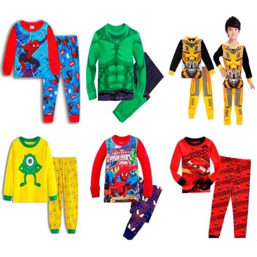2021 New Spring Autumn Children Casual Pajamas Clothing Boys Girls Cartoon Sleepwear Suit Pyjamas Cotton Kids Set
