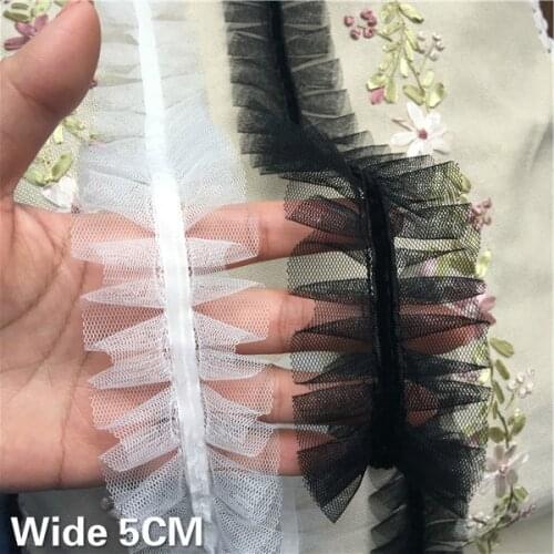 5CM Wide Luxury Tulle 3D Pleated Mesh Lace Fabric Ribbon Collar Dress Lace Edge Trim Women Dress Top DIY Sewing Guipure Supplies