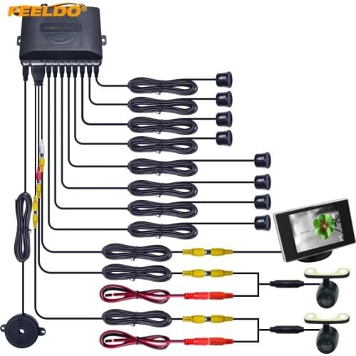 FEELDO Car 8 Sensors Front&Rear Dual View Parking Sensor Backup Radar System+Monitor+16.5mm Camera