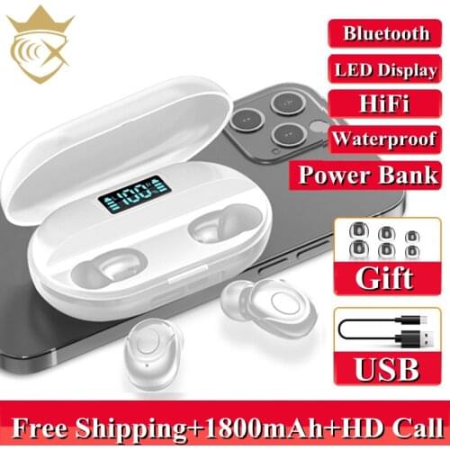 TWS Wireless Earphones Bluetooth 5.2 Headphones IPX7 Waterproof Earbuds LED Display HD Stereo Built-in Mic For Xiaomi iPhone