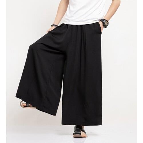 2021 Men Wide Leg Pants Mens Cotton Joggers Retro Loose Trousers Man Chinese Style Linen Pants Male Big Kimonos Trousers 12121