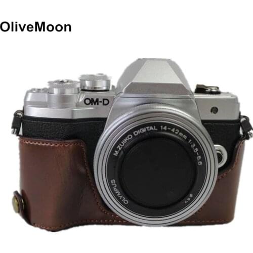 Battery Openning PU Leather Camera Case For Olympus OM-D E-M10 Mark III EM10III E-M10III Camera Hald Body Cover
