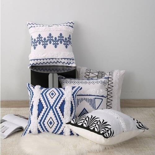 Black Cushion Cover Blue Yellow Pillow Cover 45x45cm Tufted Boho Style Home Decoration For Sofa Bed Chair Living Room