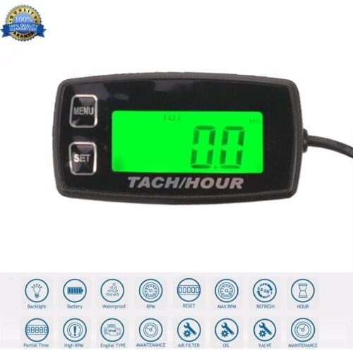 Engine Hour Meter Inductive Tachometer Gauge Backlit Digital Resettable for 2/4 Stroke Engines motorcycle marine glider ATV 035R