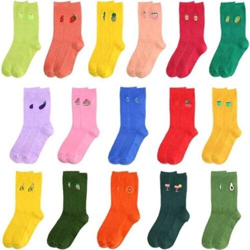 Winter Funny Cartoon Fruits Socks Avocado Banana Cherry Peach Girls Kawaii Meias Korean Harajuku Embroidery Long Colorful Socks
