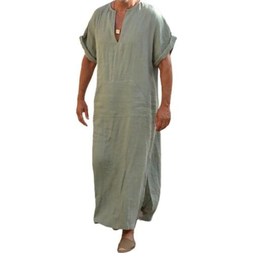 Men Robe Deep V-neck Men Robe Short Sleeve Lightweight Solid Color Side Split Loose Robe Loose Side Split Traditional Clothing