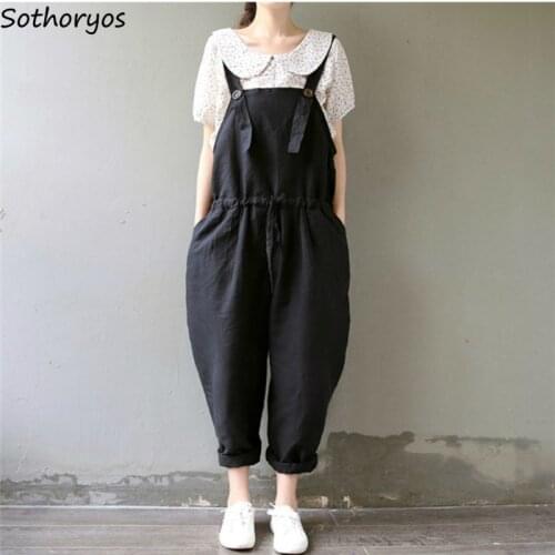 Jumpsuits Women Summer Solid 3XL Loose Wide-leg Pockets Students Korean Style All-match Kawaii Ulzzang Chic Simple Trendy Womens