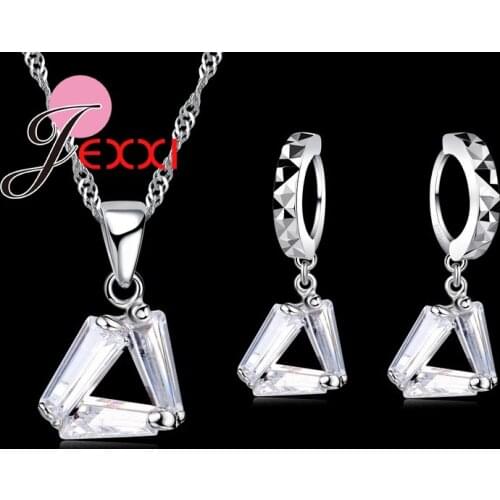 Women Bride Jewelry Sets 925 Sterling Silver Triangle Necklace Earrings Romantic Wedding Accessories