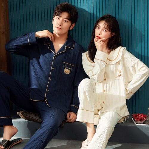 SLPBELY Couple Pajamas Set Spring Simple Casual Women and Men Pyjamas Long Sleeve Lovers Homewear Sleepwear Loungewear Plus Size