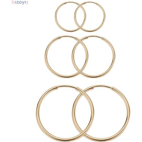 LOZOYA 925 Sterling Silver Gold Different Piercing Ohrringe Circle Slim Hoops Earring Big Large Loops Rock Punk Clasp Jewelry