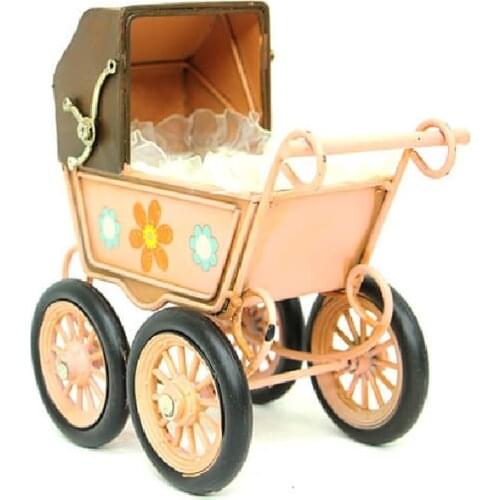 Decorative Metal Floral Doll Stroller Trinket Miniature Nostalgic Vintage Gift Handmade Hand Painted Quality Durable Material