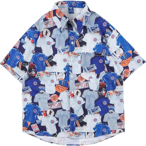 2021 summer new plaid shirt mens short-sleeved loose large size casual creative printing lapel cardigan daily button top