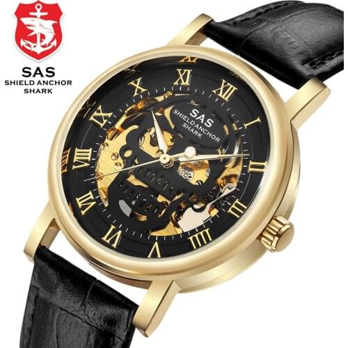 Shark brand For men full automatic mechanical watch Tourbillon Luxury Belt made of leather Man Automatic Skeleton Business Watch