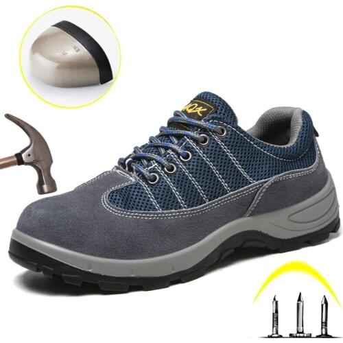 Steel Toe Mens Work Shoes Safety Anti-Smashing Puncture-Proof Construction Industrial Shoes Man Breathable Nonslip Mesh Sneakers