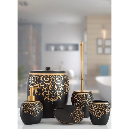 5 pcs Bathroom Suite Set Made in Turkey BLACK Dispenser Toilet Tooth Brush Soap Holder Accessories Wedding Washing Toothpaste