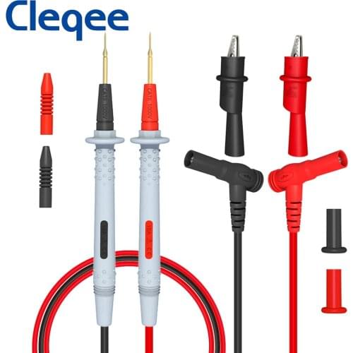 Cleqee Multimeter Probe Test Leads Kit 4mm Banana Plug to 0.7mm Sharp Needle Match with Alligator Clips 1000V 20A P1506B