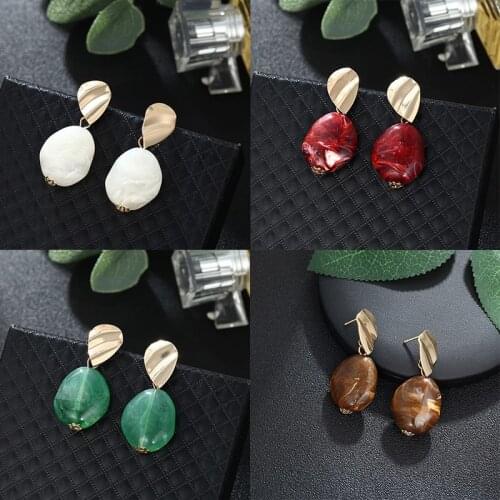 Irregular Fashion Design Acrylic Long Drop Earrings 2020 Marble Pattern Stone Handmade Geometric Resin Earrings For Women