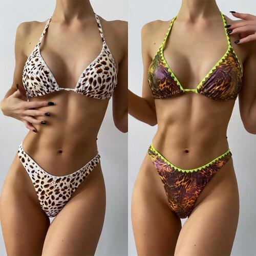 2021 New Womens Swimsuit Leopard Print Strappy Bikini European And American Fashion Sexy Beachwear Summer Spa Beach Surf Sport