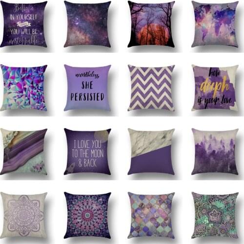 NEW Creative Violet Colored Polyester Throw Pillow Cover Modern Nordic Geometric Cartoon Mandala Starry Pillow Cushion Cover 18"
