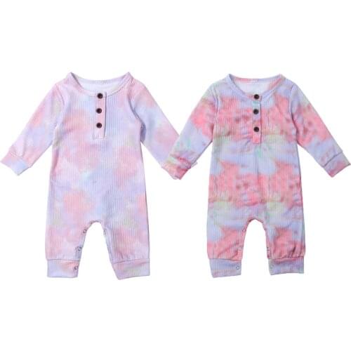 Autumn Infant Baby Girls Boys Rompers 0-18M Newborn Tie-Dye Printed Long Sleeve Button Closure Causal Jumpsuits 2 Colors