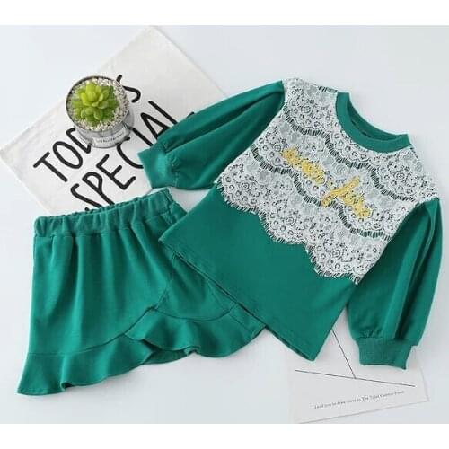 2018 Baby Girl Sring Fall Clothing Set Girls Kids Fashion Princess 2pcs Suits(Lace Shirts+Skirts) Children Clothes Outfits