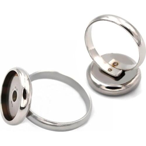 Stainless Steel Ring Findings Base Strong Round Smooth Bezel 8mm 10mm 12mm Glass Cameo Cabochons Ring Settings Blank DIY NO Fade