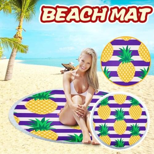 Pineapple Print Beach Blanket Super Soft And Absorbent Novelty Picnic Mat Beach Swimming Round Fast Drying Towel #G4