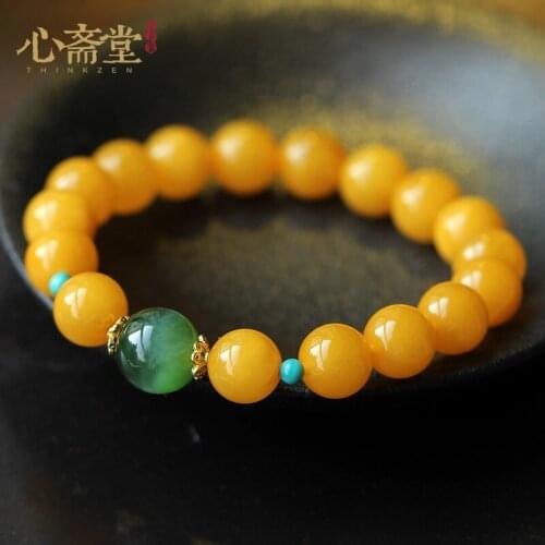 Heart monastery a dust 】 the Baltic chicken oil Huang Tianran beeswax series jewelry jade lap bracelet beads hand