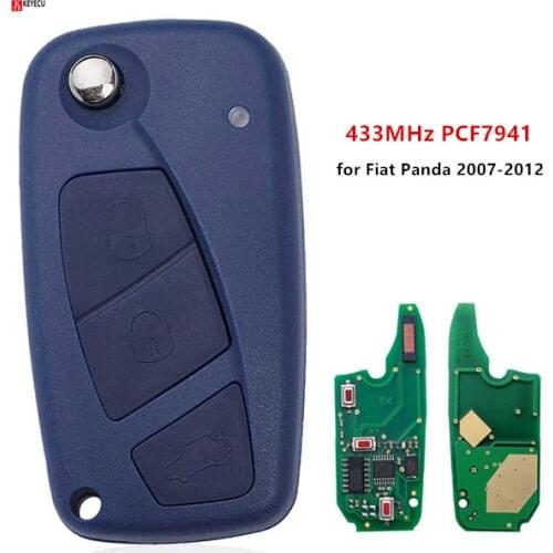 Keyecu Blue Replacement 3 Button Remote Key Fob ASK 433MHz PCF7941 for Fiat Panda 2007 2008 2009 2010 2011 2012
