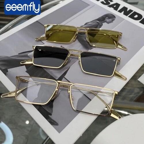 Seemfly 2021 Fashion Square Sunglasses Small Frame For Men Women Vintage olive Green lens sunglasses Clear Lens Eyewear Feminino