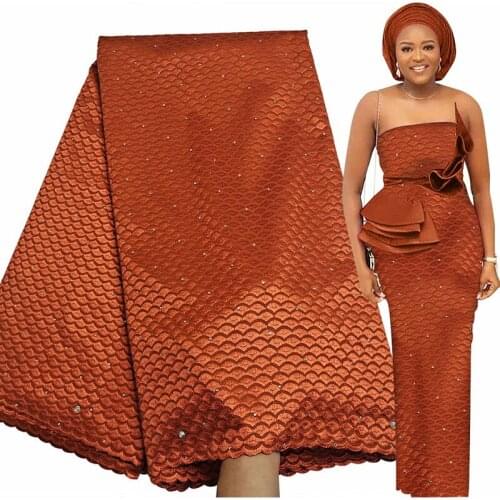 Fabricbob African Lace Fabric 2.5 Yards 2021 Latest Nigerian Party Rhinestone Embroidery Cotton Swiss Voile Lace Fabric