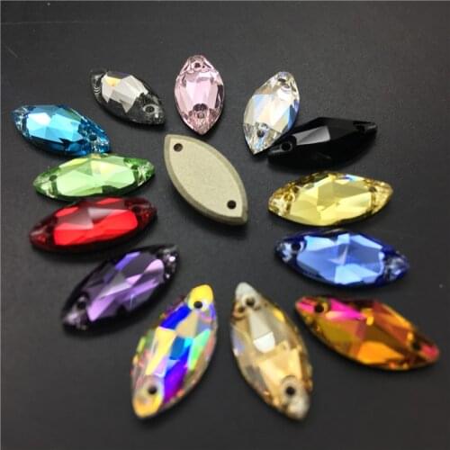 TopStone K9 High Quality Navette Horse Eye Sewing Glass Crystal Flatback Sew On Rhinestones 7x15mm 9x18mm For Dress Making