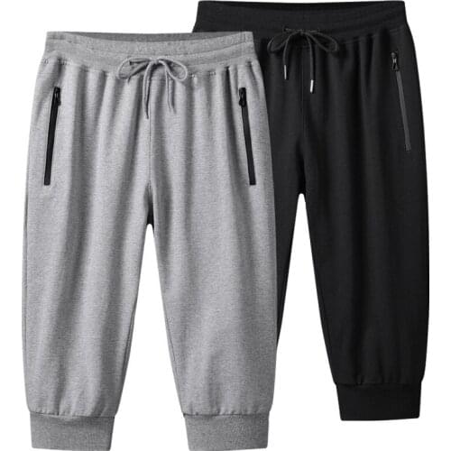 Cropped pants mens summer leisure sports cotton pants loose elastic shorts thin section