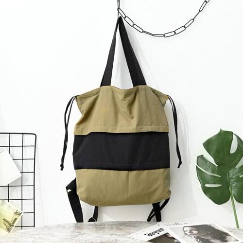 Womens Free Patchwork Design Drawstring Bag Dual Large Capacity Shoulder Bag Casual Travel Backpack