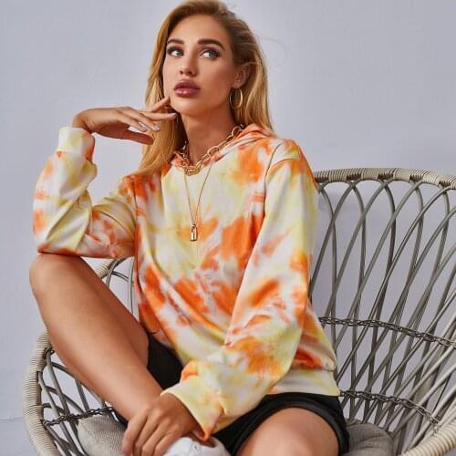 2021 Autumn Winter Casual Women’s Tie Dye Printed Hoodies Lady Fashion Long Sleeve Loose Hooded Tops Sweatshirts Shopping Daily