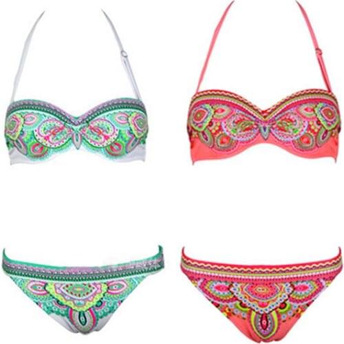 Women Summer Bohemian Swimwear Sexy Floral Print Swimsuit Bikini Bra Briefs Sets Womens Swimsuits 2021 Bikini Sets