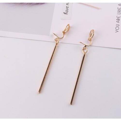 JIOFREE Korea Style 2 color Metal Strip Clip On Earrings Women Fashion No Ear Hole Earring Simple Style Geometric Clip Earrings