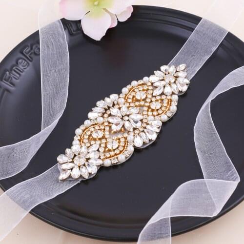 SESTHFAR Gold Rhinestones Bridal Belt Crystal Wedding Sash Pearls Bride Sash For Bridesmaid Dresses Ceintures De Mariage