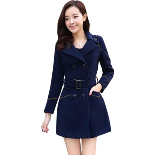 Winter Women Slim Wool Coat Long Sleeve Outerwear Long Cloak Overcoat Elegant Plus Size Red Woolen Jacket