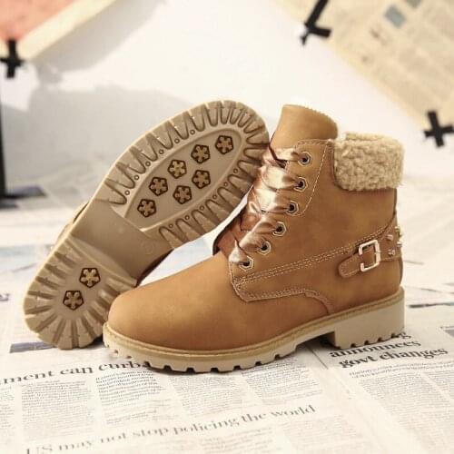 Winter shoes women boots 2021 fashion warm plush ankle boots women shoes round toe lace-up female snow boots