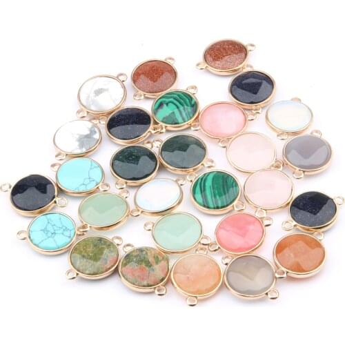 1Pcs Natural Stone Agates Connector Aventurine Crystal Faceted Pendants Charms For Jewelry Making Necklace DIY Bracelet