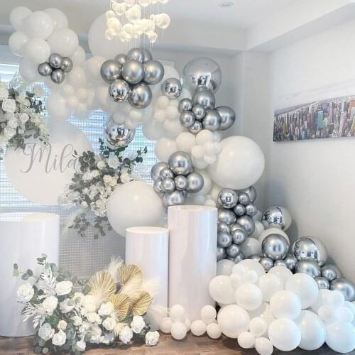 139 white silver balloons arched wreath set baby shower wedding birthday anniversary bachelor party background decoration