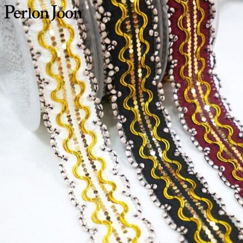 2 yards 3cm sequin gold red white lace webbing ethnic clothing luggage home decoration lace ribbon trim ZD033