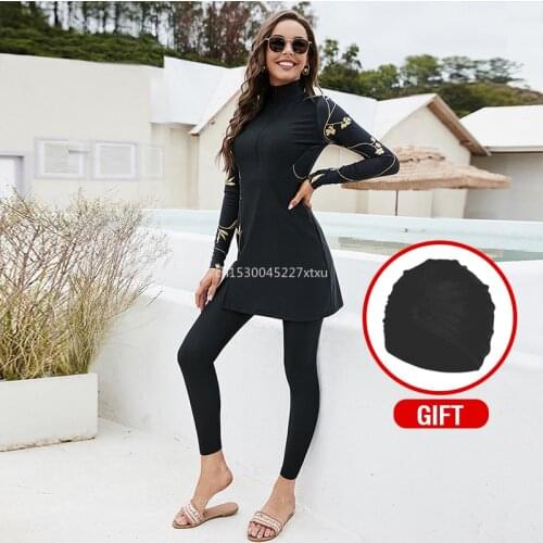 2021 Long islam Swimwear Muslim Swimwears Women Modest Patchwork Long Sleeves Islamic Burkinis Wear Bathing Suit Whole Swimsuit