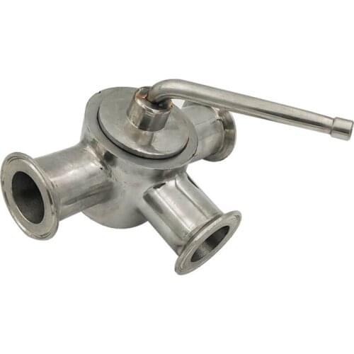 3-way Cock Valve 304 Stainless Steel Sanitary Straight-in T-thread Tri Clamp Cock Valve fit Pipe OD 25/32/38/51mm