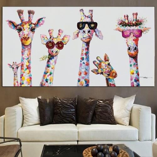 Abstract Animal Oil Painting Wall Giraffe Family Poster Art Canvas Material Wall Pictures for Living Room Decoration Home Decor