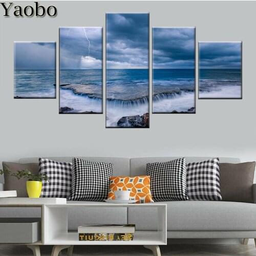DIY Diamond Painting ightning-Black-Cloud-Seascape 5D Full mosaic Diamond Embroidery Hobbies And Crafts Decor Home 5 Pieces