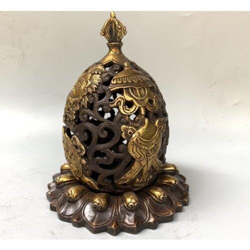 Antique collection pure copper gilt eight treasures Ruyi flower smoked stove plate censer