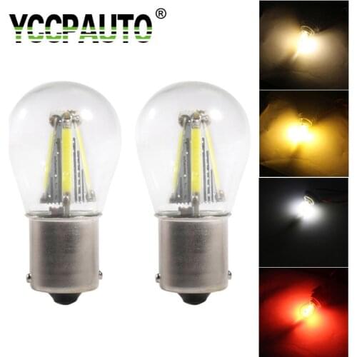 YCCPAUTO 2Pcs Ba15s P21w LED Car Light 1156 Filament Bulbs Auto LED Reversing Lamp Turning Brake Parking Lights DRL 12V-24V