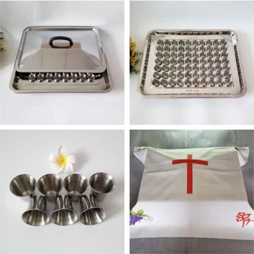 Base tray rectangle with the stainless steel cups with lid christian holy communion last supper sacrament